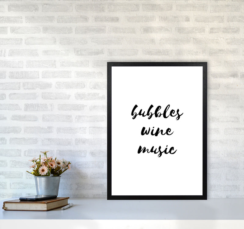 Bubbles Wine Music, Bathroom Framed Typography Wall Art Print A2 White Frame