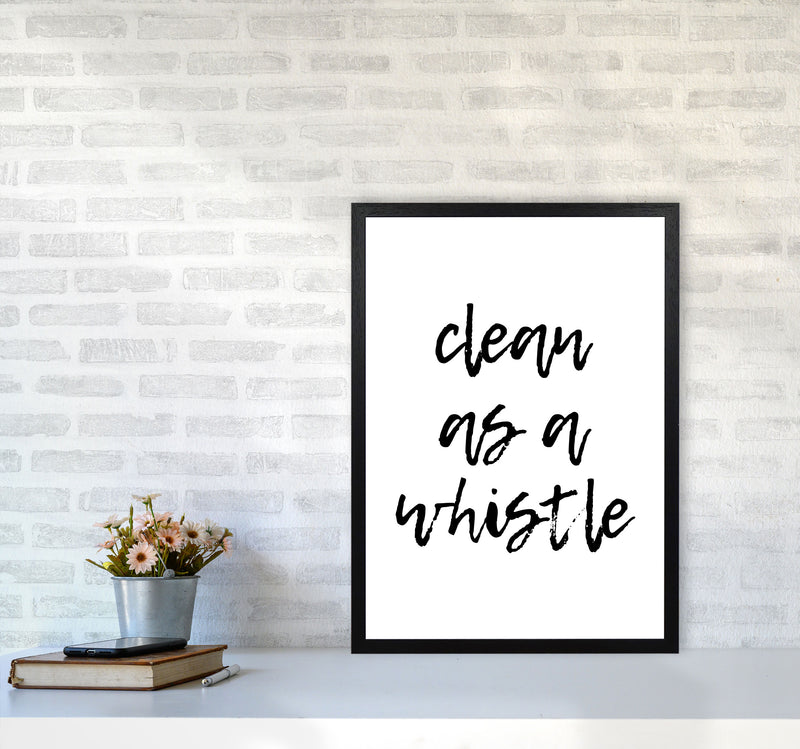Clean As A Whistle, Bathroom Modern Print, Framed Bathroom Wall Art A2 White Frame