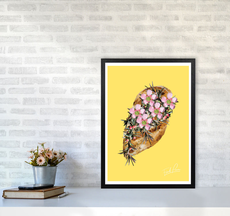 Yellow Chicken Food Print, Framed Kitchen Wall Art A2 White Frame