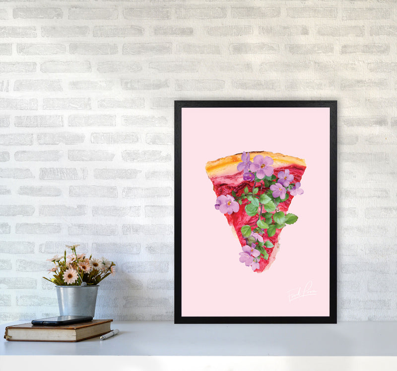 Pink Cherry Pie Floral Food Print, Framed Kitchen Wall Art A2 White Frame