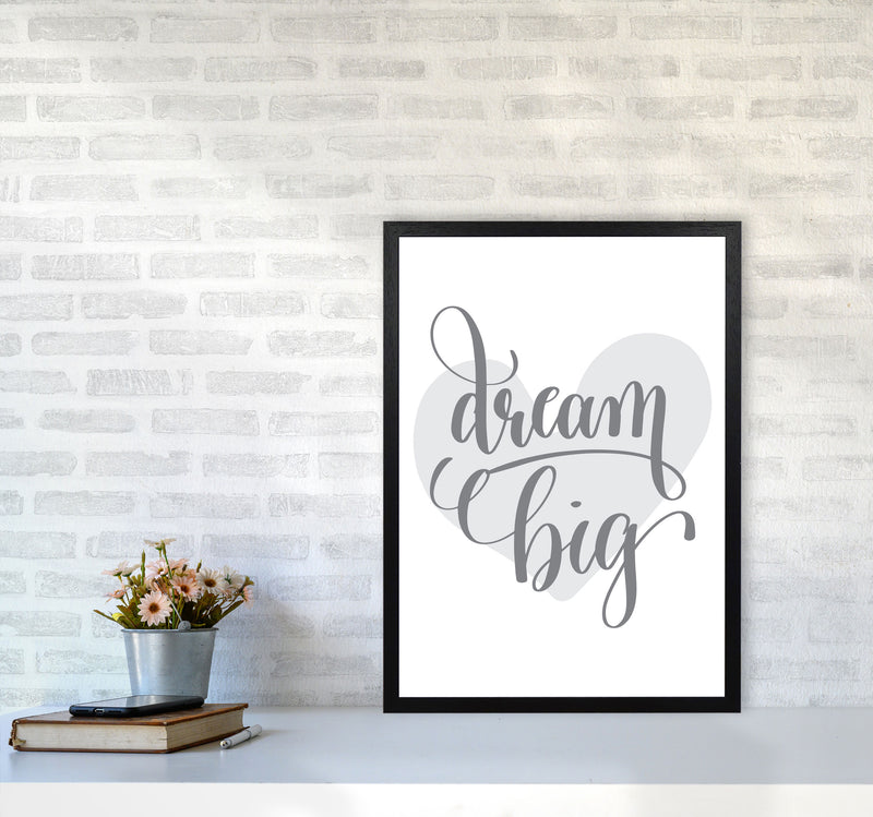 Dream Big Grey Heart Framed Nursey Wall Art Print A2 White Frame