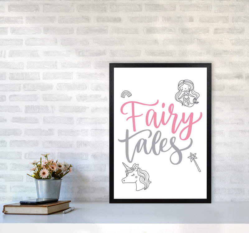 Fairy Tales Pink And Grey Framed Nursey Wall Art Print A2 White Frame