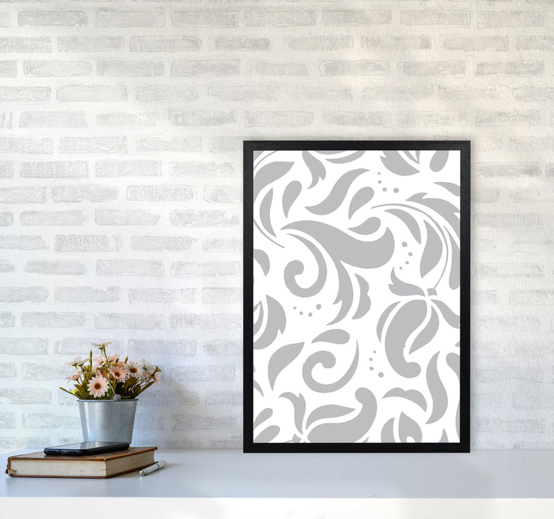 Grey Floral Pattern Modern Print A2 White Frame