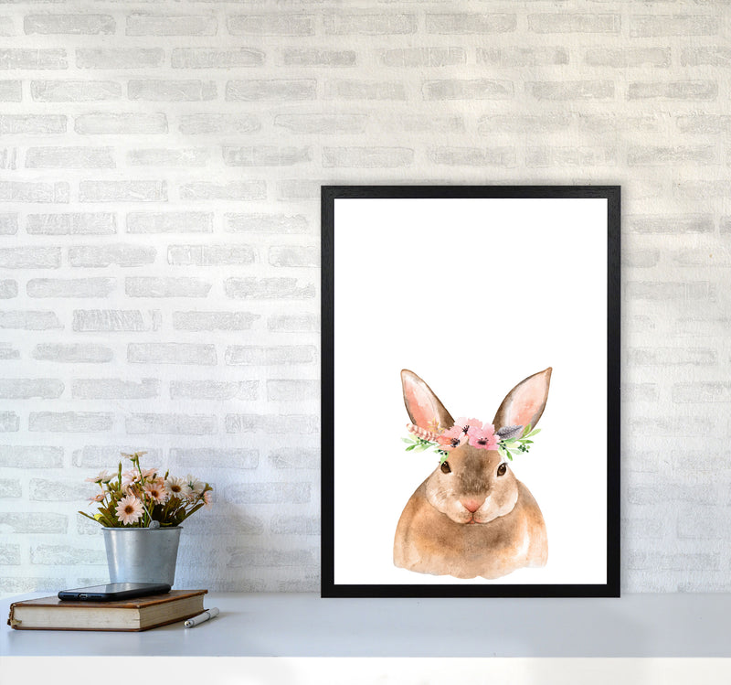 Forest Friends, Floral Cute Bunny Modern Print Animal Art Print A2 White Frame