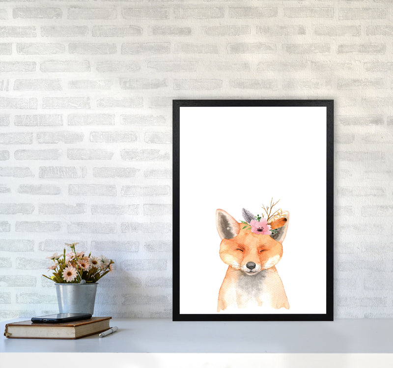 Forest Friends, Floral Cute Fox Modern Print Animal Art Print A2 White Frame
