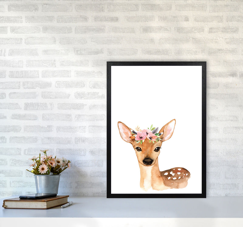Forest Friends, Floral Cute Deer Modern Print Animal Art Print A2 White Frame