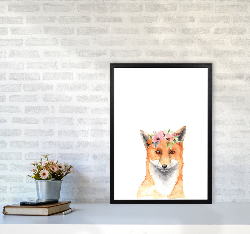 Forest Friends, Floral Fox Modern Print Animal Art Print A2 White Frame
