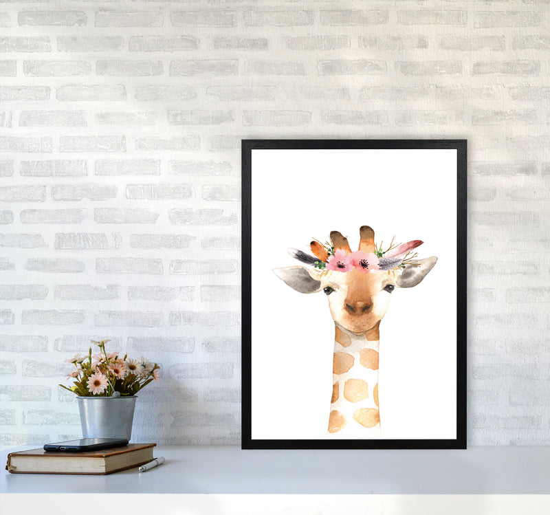 Forest Friends, Floral Cute Giraffe Modern Print Animal Art Print A2 White Frame