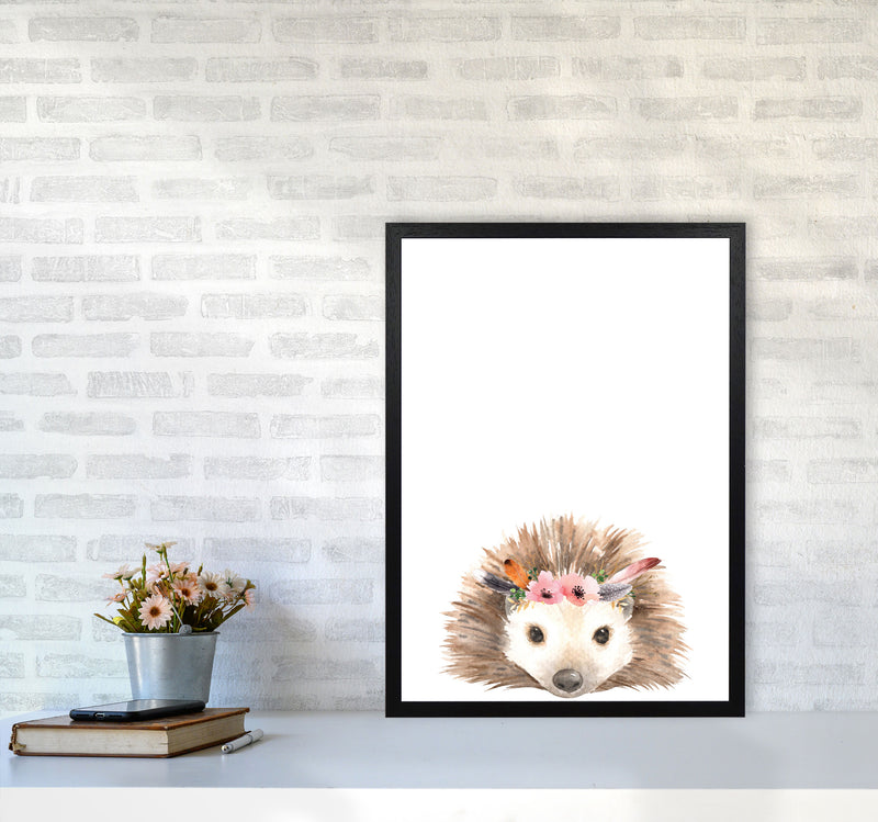 Forest Friends, Floral Cute Hedgehog Modern Print Animal Art Print A2 White Frame