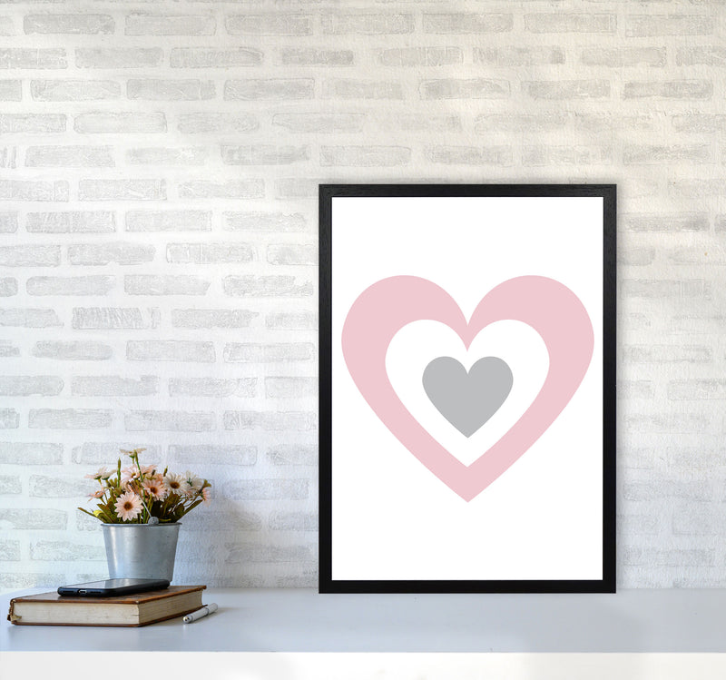 Pink And Grey Heart Modern Print A2 White Frame