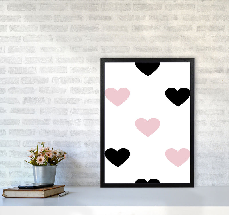 Pink And Black Hearts Modern Print A2 White Frame