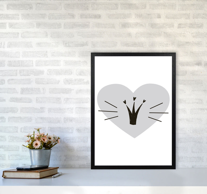 Crown With Grey Heart Framed Nursey Wall Art Print A2 White Frame