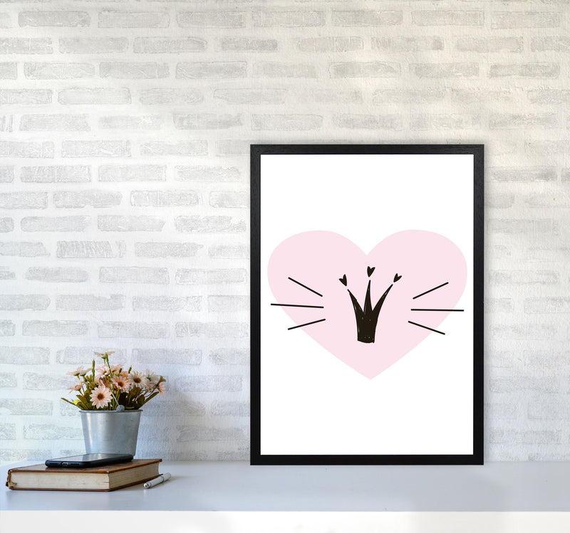 Crown With Pink Heart Framed Nursey Wall Art Print A2 White Frame
