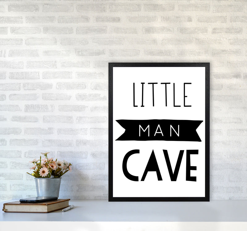 Little Man Cave Black Banner Framed Nursey Wall Art Print A2 White Frame