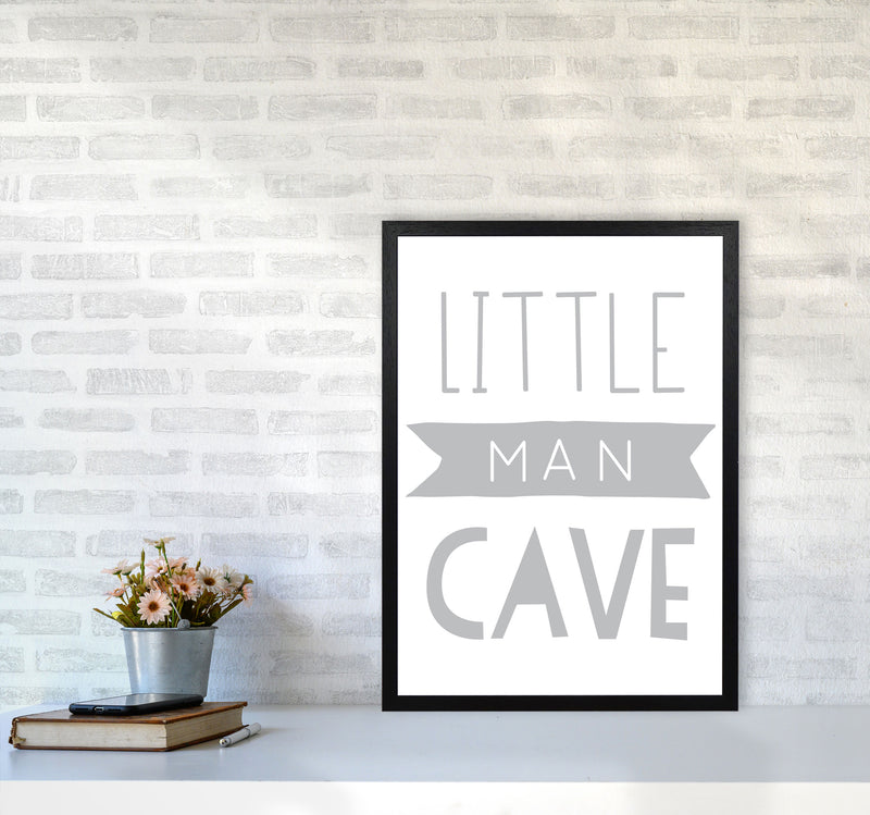 Little Man Cave Grey Banner Framed Nursey Wall Art Print A2 White Frame