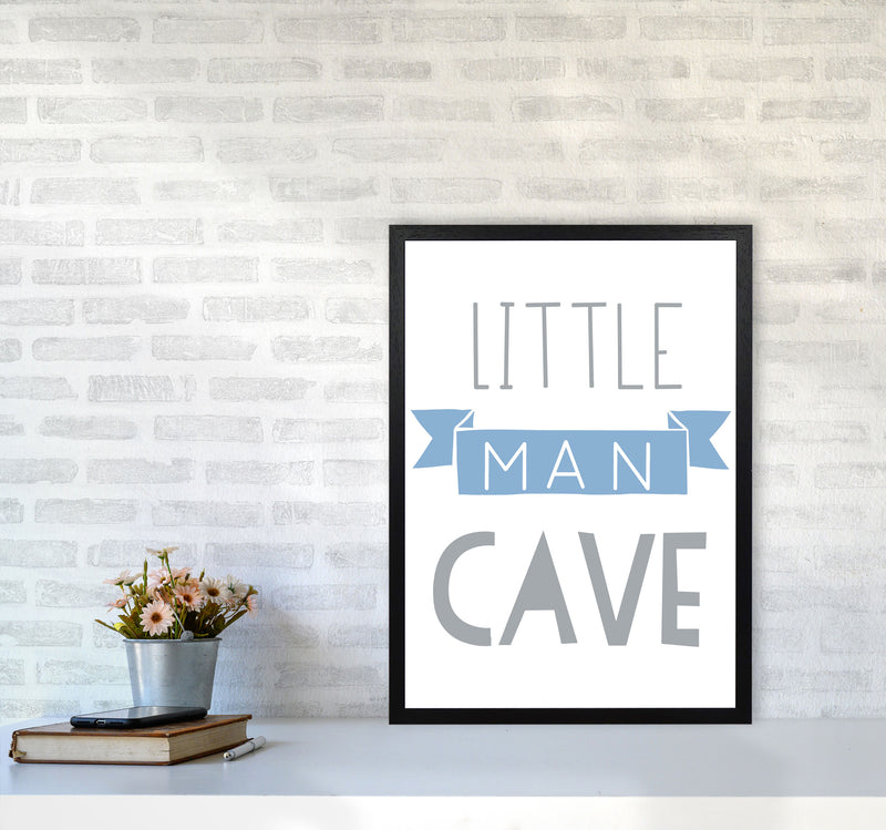 Little Man Cave Blue Banner Framed Nursey Wall Art Print A2 White Frame