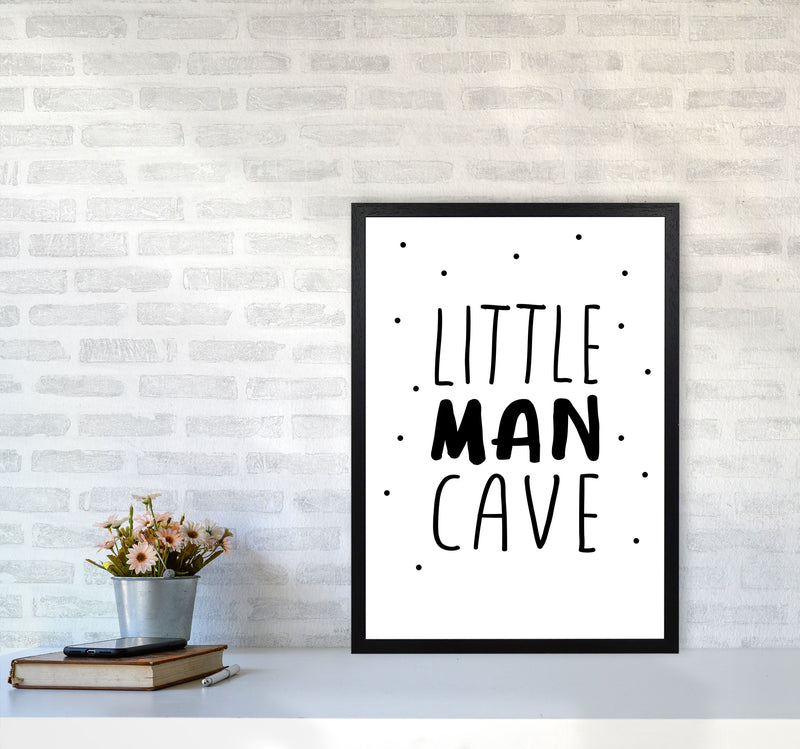 Little Man Cave Black Dots Framed Nursey Wall Art Print A2 White Frame