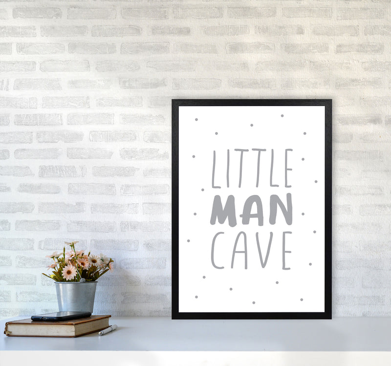 Little Man Cave Grey Dots Framed Nursey Wall Art Print A2 White Frame