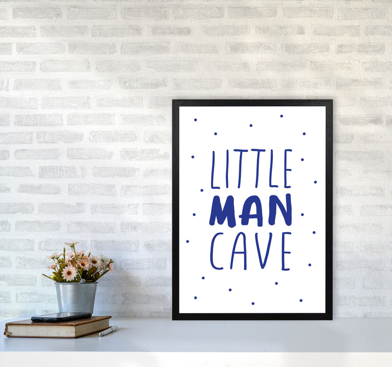 Little Man Cave Navy Dots Framed Nursey Wall Art Print A2 White Frame