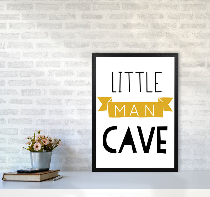Little Man Cave Mustard Banner Framed Nursey Wall Art Print A2 White Frame