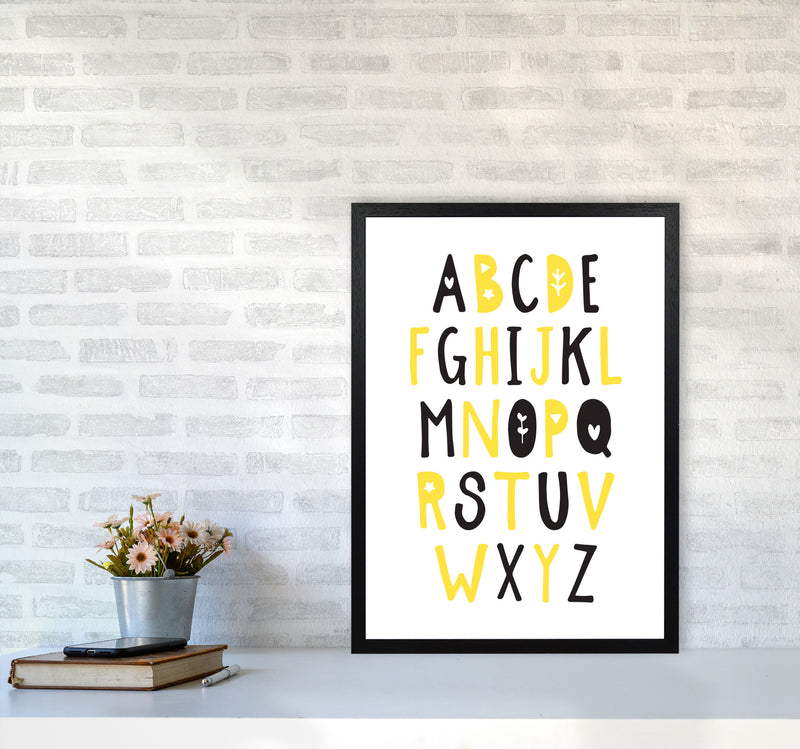 Black And Yellow Alphabet Framed Nursey Wall Art Print A2 White Frame