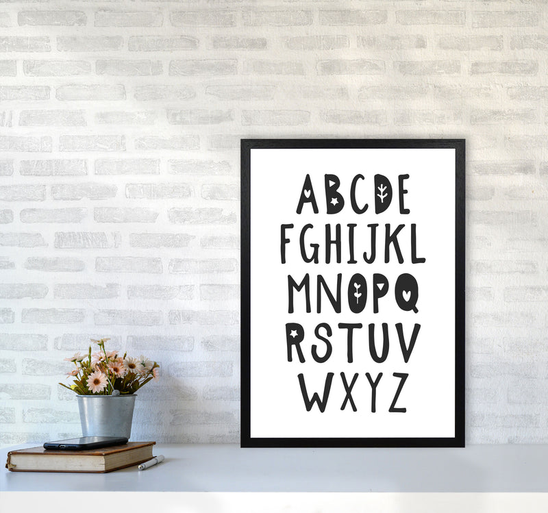 Black Alphabet Framed Nursey Wall Art Print A2 White Frame