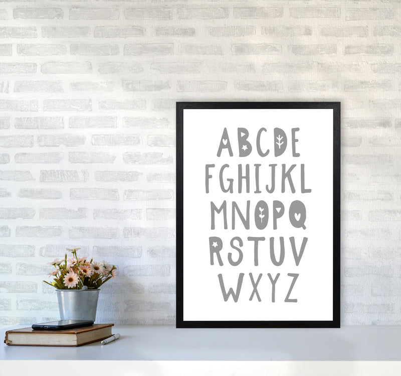 Grey Alphabet Framed Nursey Wall Art Print A2 White Frame