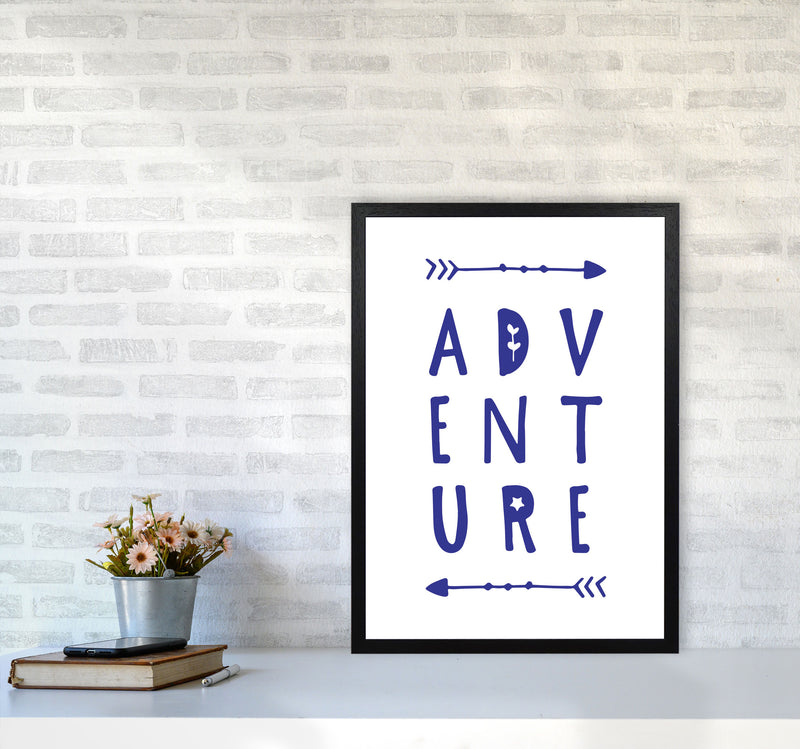 Adventure Navy Framed Typography Wall Art Print A2 White Frame