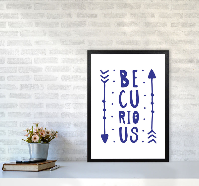 Be Curious Navy Framed Typography Wall Art Print A2 White Frame