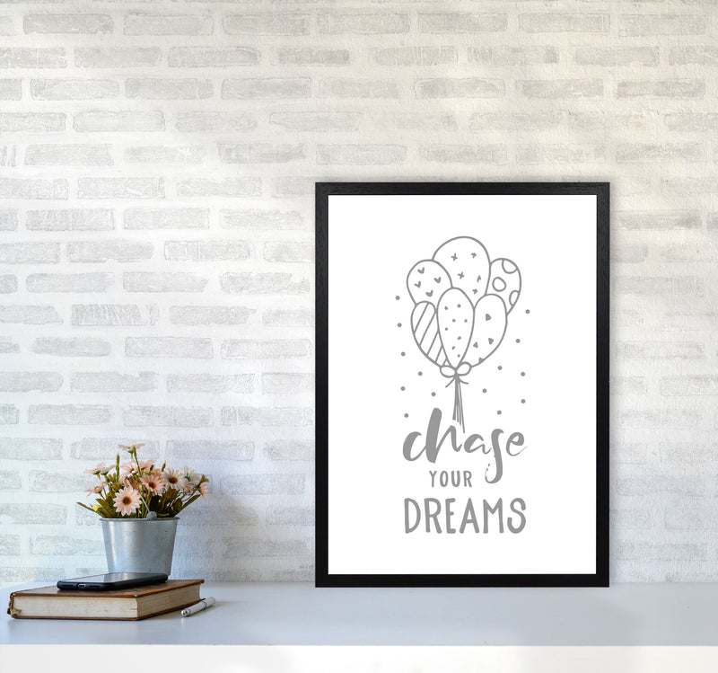 Chase Your Dreams Grey Framed Nursey Wall Art Print A2 White Frame