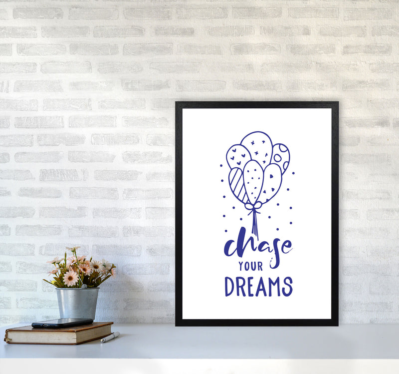Chase Your Dreams Navy Framed Typography Wall Art Print A2 White Frame