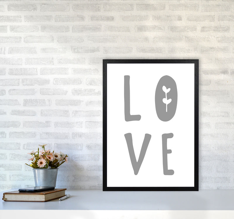 Love Grey Framed Typography Wall Art Print A2 White Frame