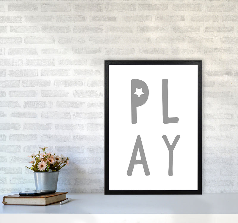 Play Grey Framed Typography Wall Art Print A2 White Frame