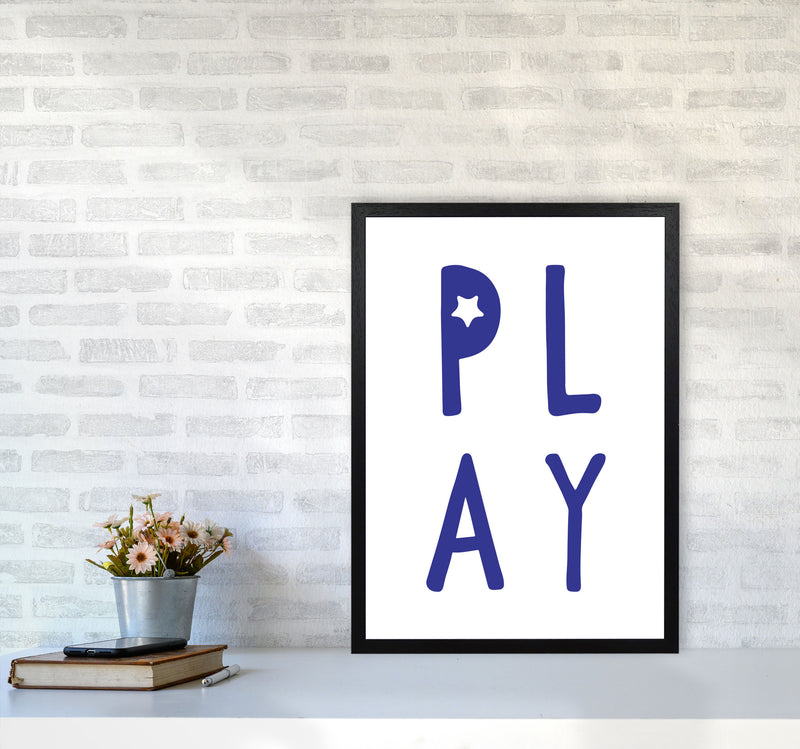 Play Navy Framed Typography Wall Art Print A2 White Frame