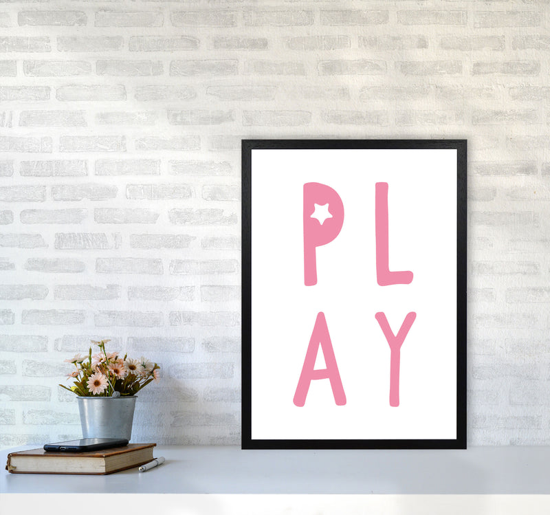 Play Pink Framed Typography Wall Art Print A2 White Frame