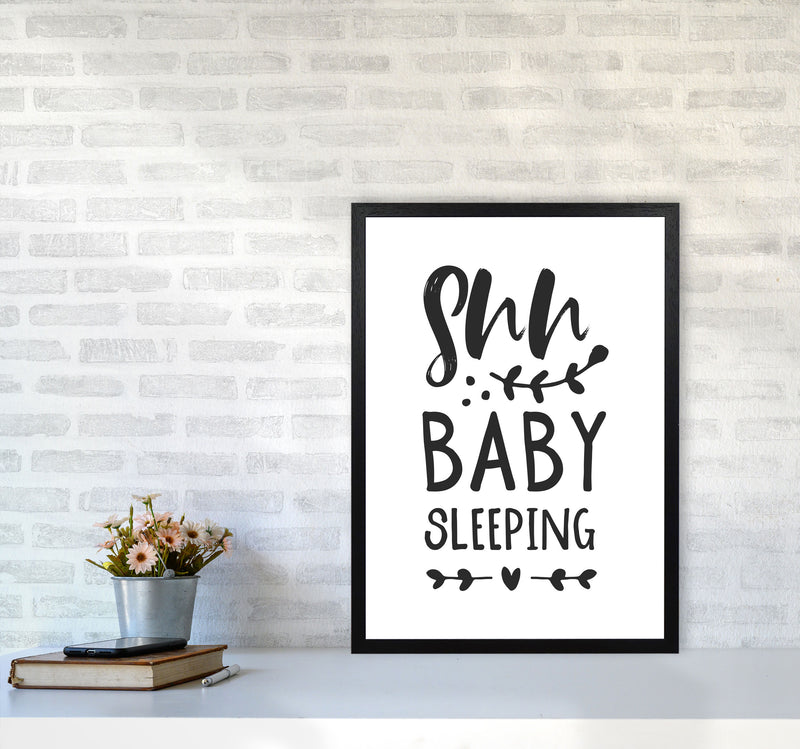 Shh Baby Sleeping Black Framed Nursey Wall Art Print A2 White Frame