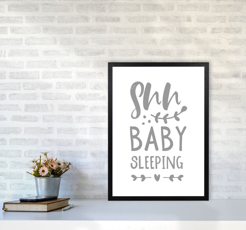 Shh Baby Sleeping Grey Framed Nursey Wall Art Print A2 White Frame