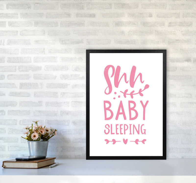 Shh Baby Sleeping Pink Framed Nursey Wall Art Print A2 White Frame