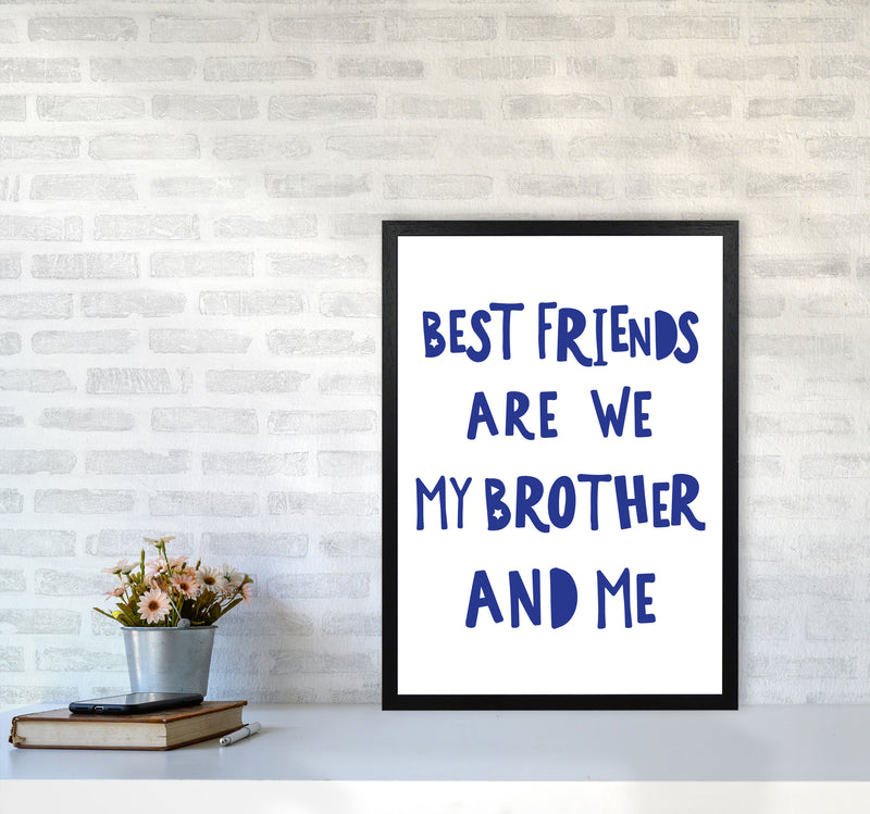 Brother Best Friends Navy Framed Nursey Wall Art Print A2 White Frame