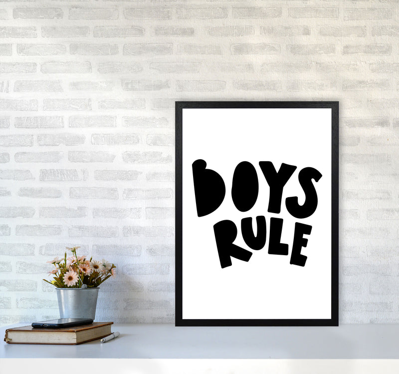 Boys Rule Black Framed Nursey Wall Art Print A2 White Frame