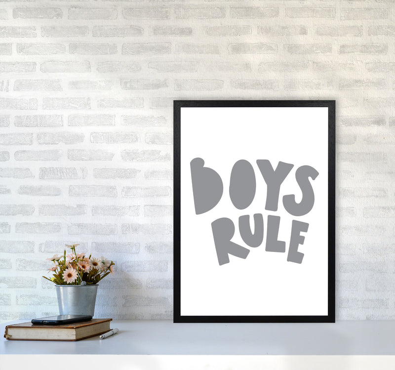 Boys Rule Grey Framed Nursey Wall Art Print A2 White Frame
