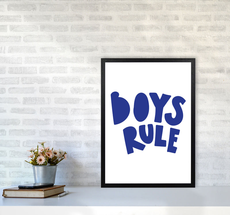 Boys Rule Navy Framed Nursey Wall Art Print A2 White Frame
