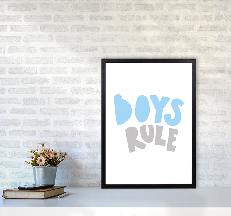 Boys Rule Grey And Light Blue Framed Typography Wall Art Print A2 White Frame