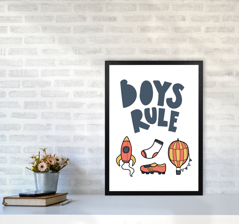 Boys Rule Illustrations Framed Nursey Wall Art Print A2 White Frame