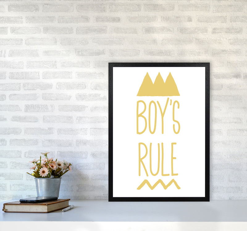 Boys Rule Gold Framed Nursey Wall Art Print A2 White Frame