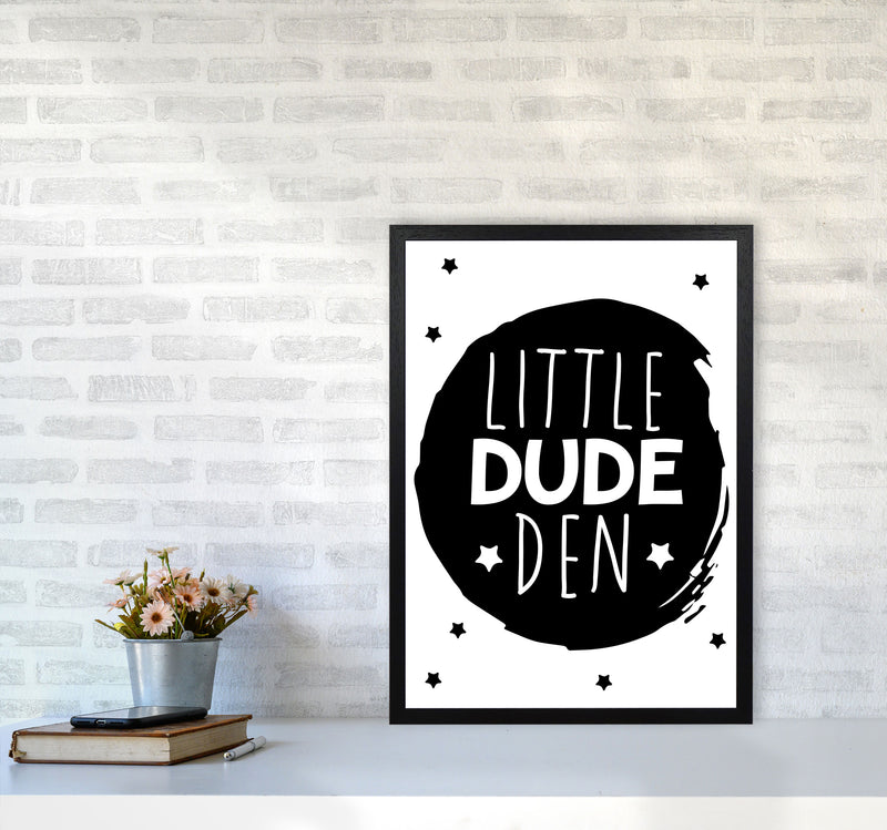Little Dude Den Black Circle Framed Nursey Wall Art Print A2 White Frame