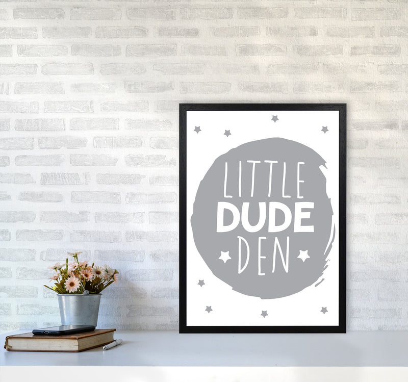 Little Dude Den Grey Circle Framed Nursey Wall Art Print A2 White Frame