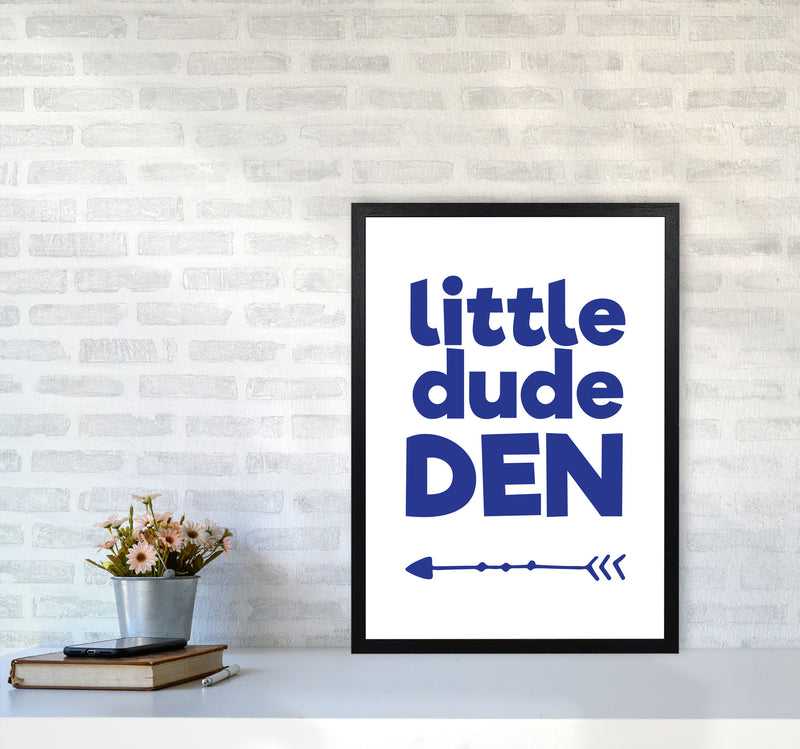 Little Dude Den Navy Framed Nursey Wall Art Print A2 White Frame