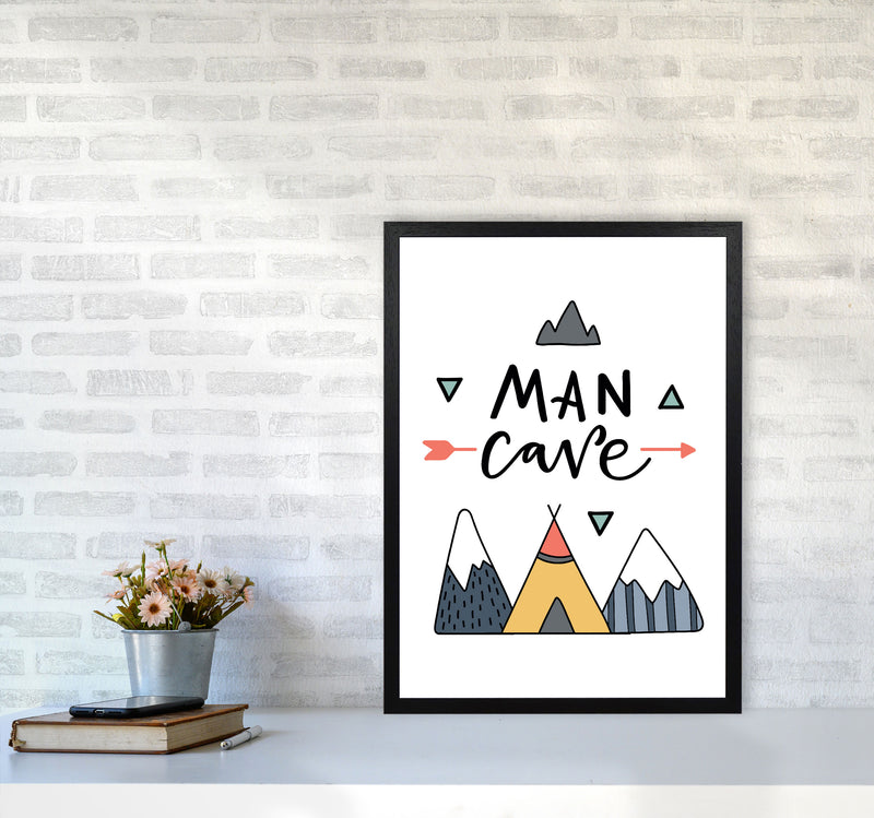 Man Cave Mountains Framed Typography Wall Art Print A2 White Frame