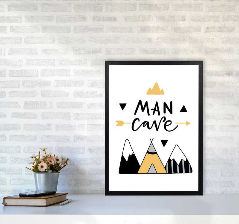 Man Cave Mountains Mustard And Black Framed Typography Wall Art Print A2 White Frame